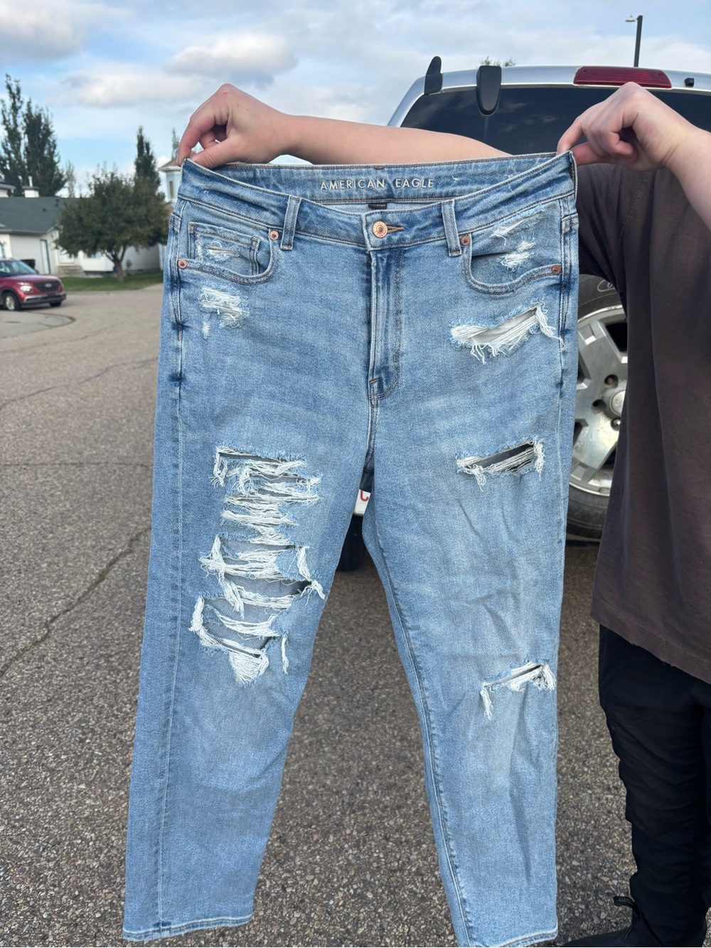 American Eagle Light Blue Distressed Boyfriend Jeans